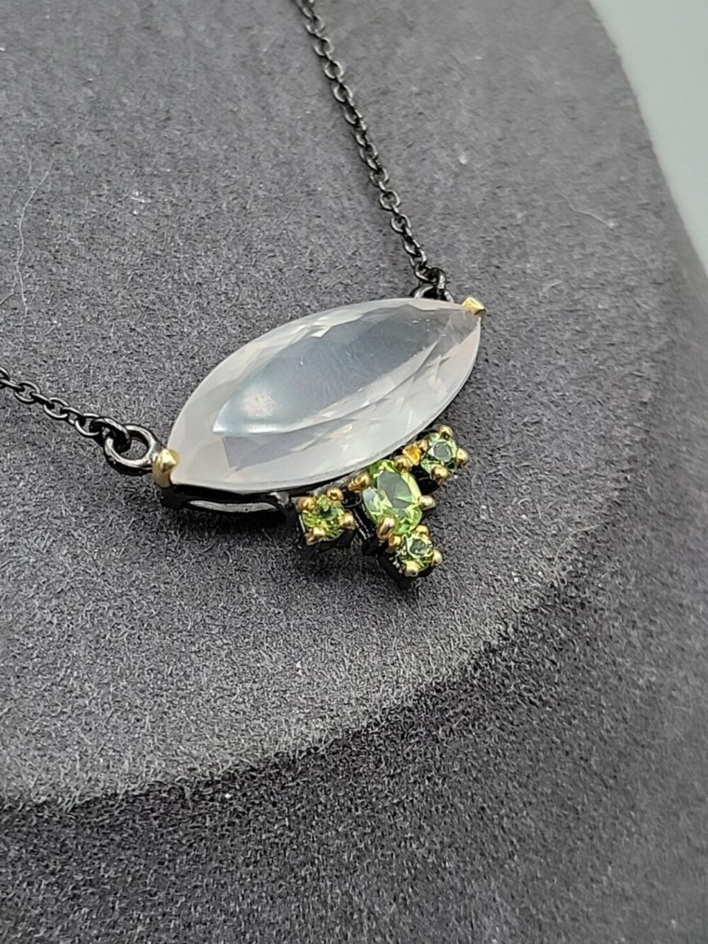 10ct Rose Quartz Peridot Sterling Silver Pendant Necklace 20" 925 Chain Stunning - Picture 7 of 16